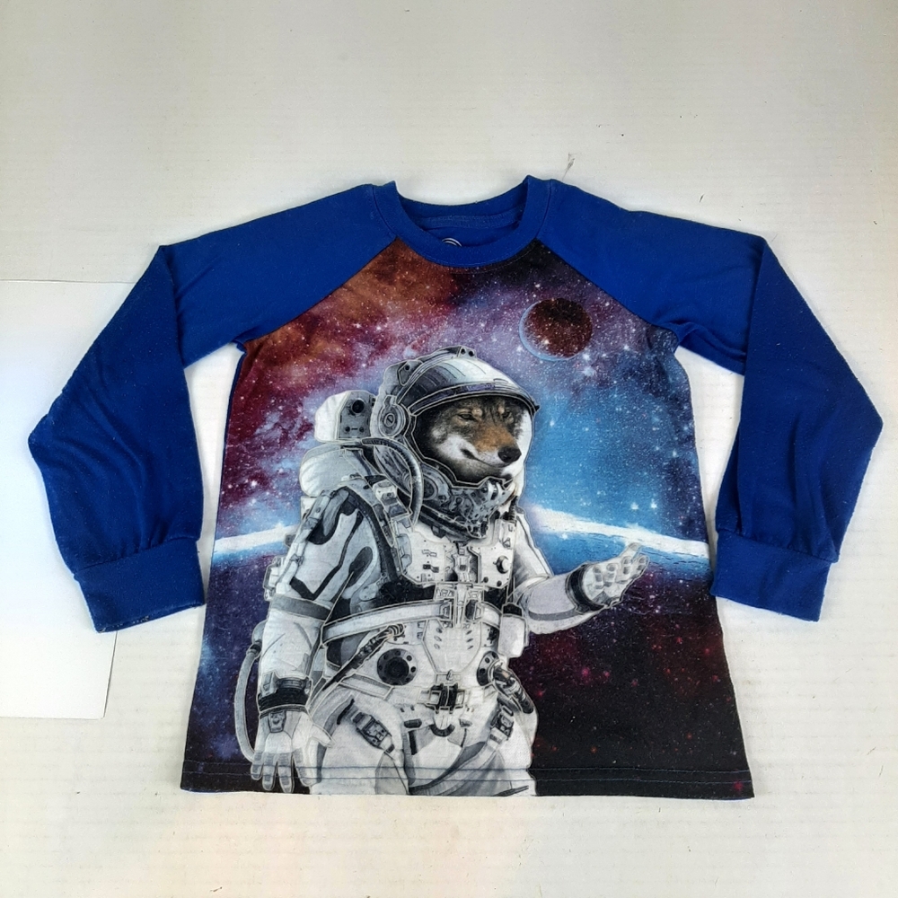 🍀🛍Wonder Nation youth XS 4-5 Astronaut Wolf pajama top